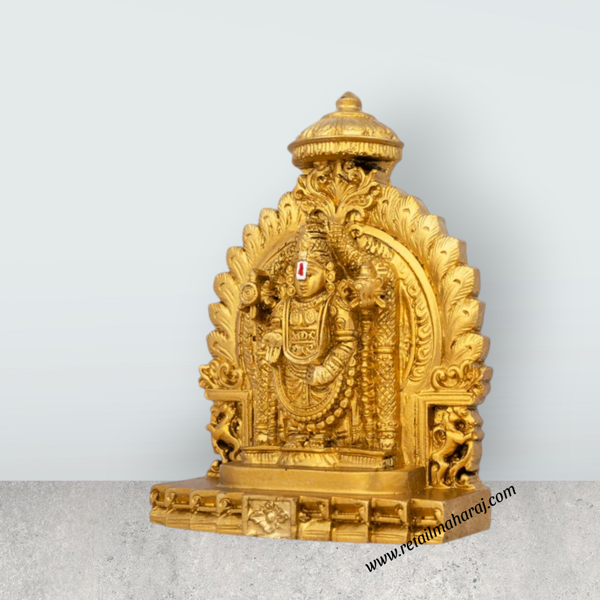 Simhasan Balaji Murti - 5 x 4 Inch | Resin Statue/ Gold Polish Balaji Idol for Pooja/ 296 Gms Approx - Retail Maharaj