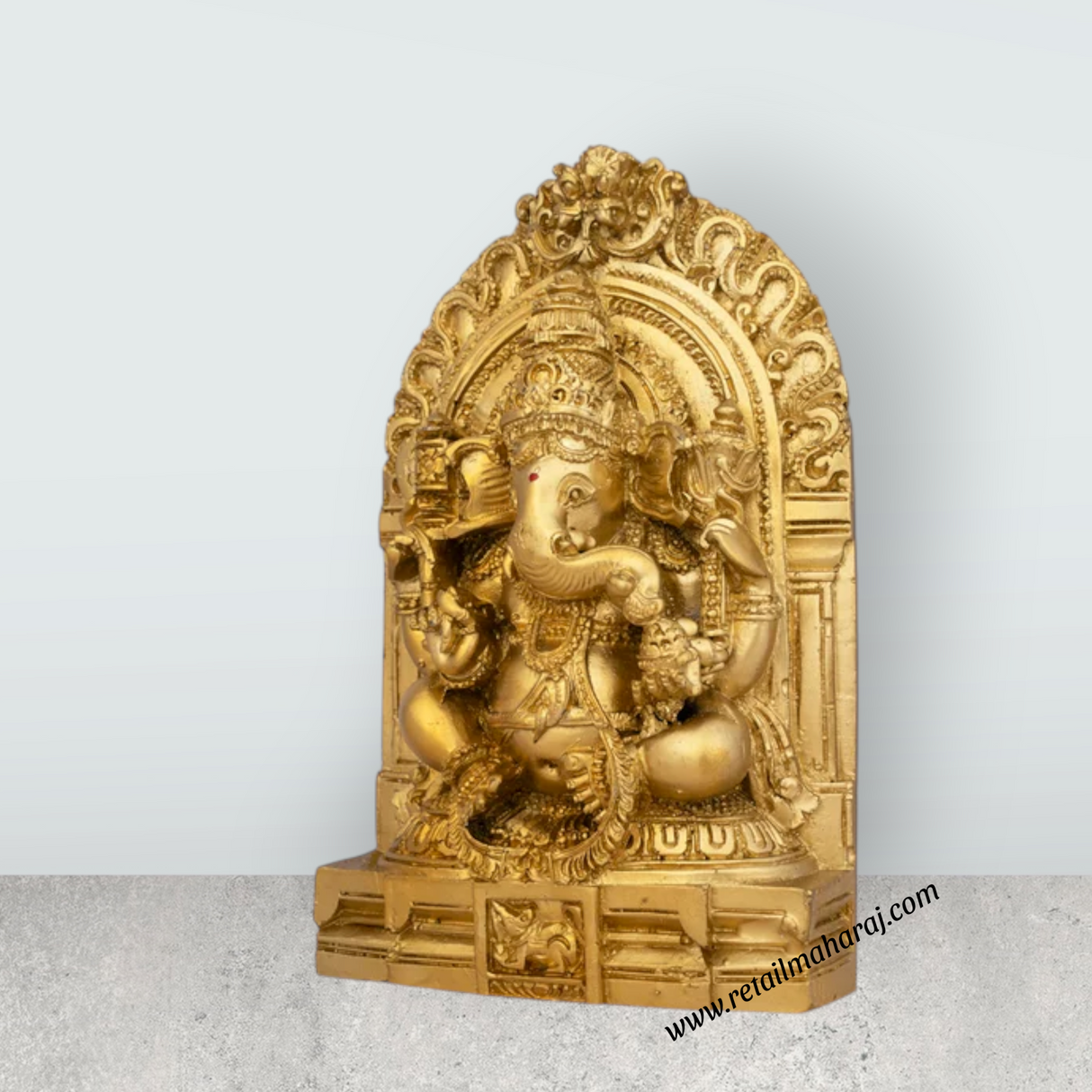 Ganesh Murti With Arch - 6 x 4 Inches | Resin Statue/ Gold Polish Ganpati Murti for Pooja/ 450 Gms Approx - Retail Maharaj