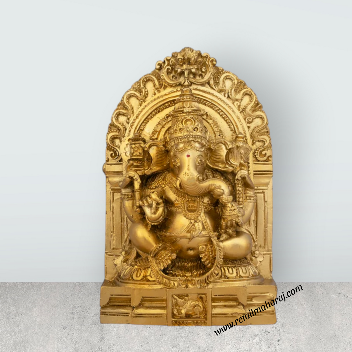 Ganesh Murti With Arch - 6 x 4 Inches | Resin Statue/ Gold Polish Ganpati Murti for Pooja/ 450 Gms Approx - Retail Maharaj
