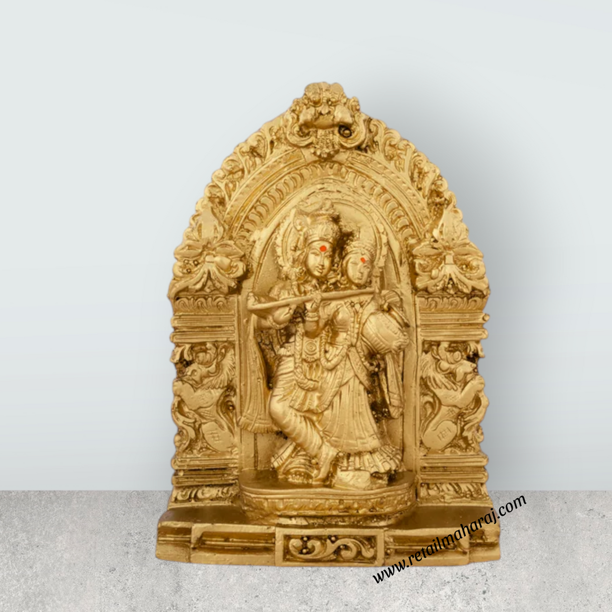 Radha Krishna Murti with Arch - 4.5 x 3.25 Inches | Resin Statue/ Gold Polish Radha Krishna Idol for Pooja - Retail Maharaj