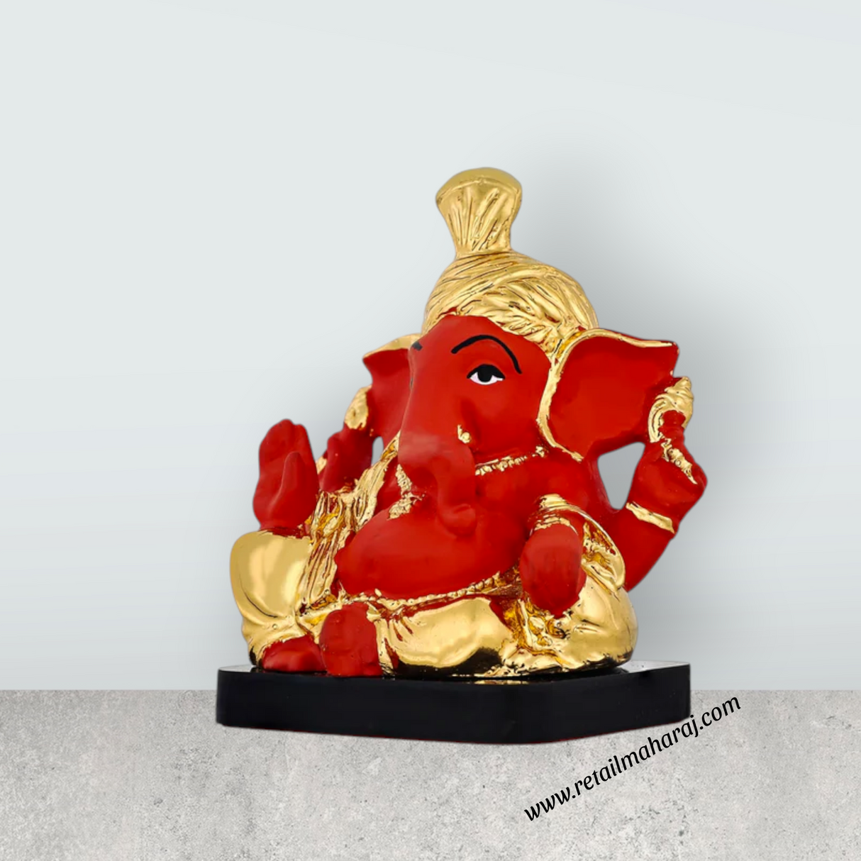 Ganesh Murti Sitting On Base - 3.5 x 2.5 Inches | Resin Statue / Ganpati Murti For Pooja Room & Gifting - Retail Maharaj