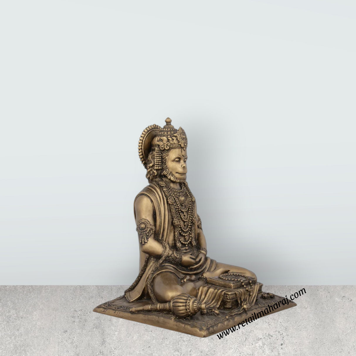 Anjaneya Statue - 7 x 6 Inches | Resin Statue/ Brass Polish Hanuman Statue for Pooja - Retail Maharaj