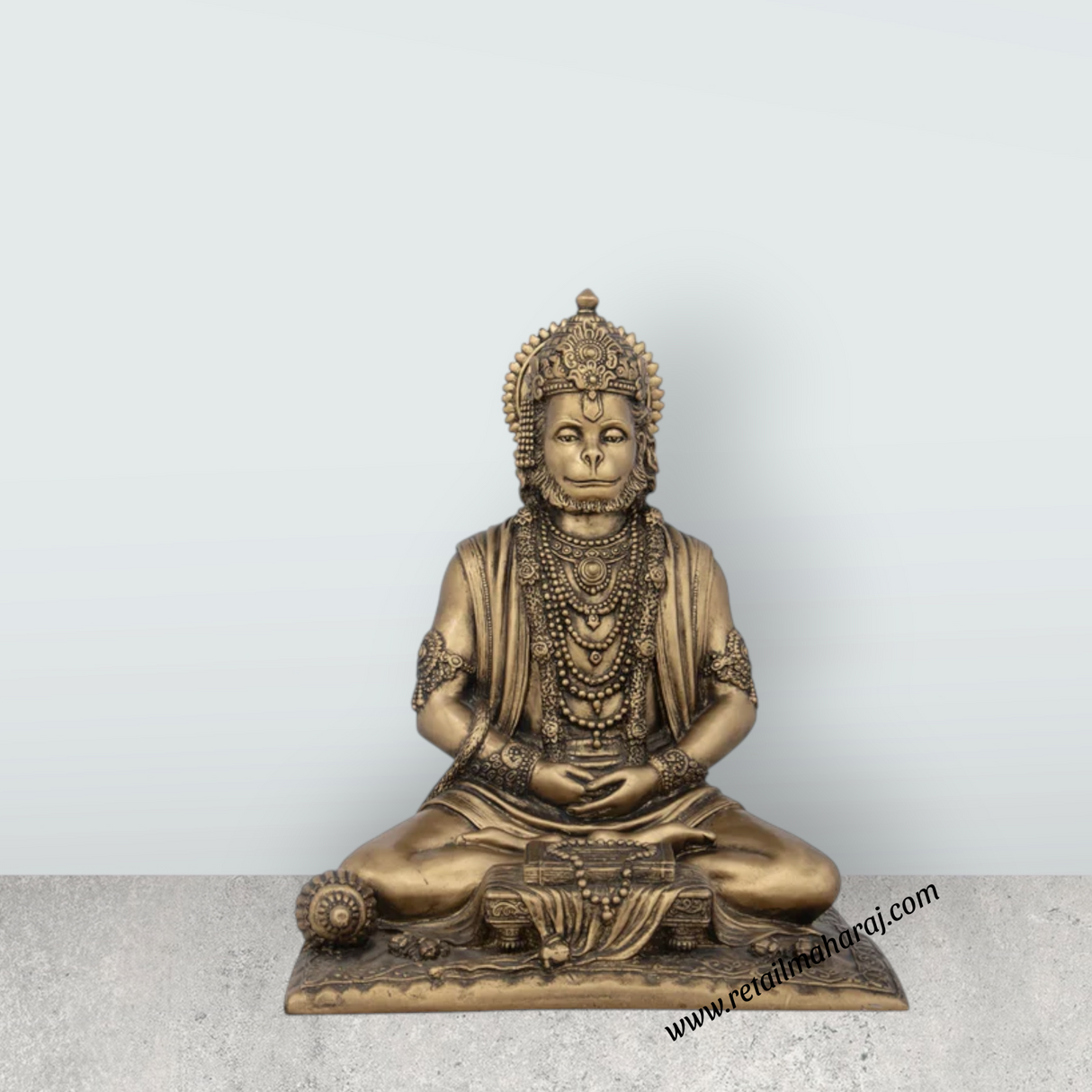 Anjaneya Statue - 7 x 6 Inches | Resin Statue/ Brass Polish Hanuman Statue for Pooja - Retail Maharaj