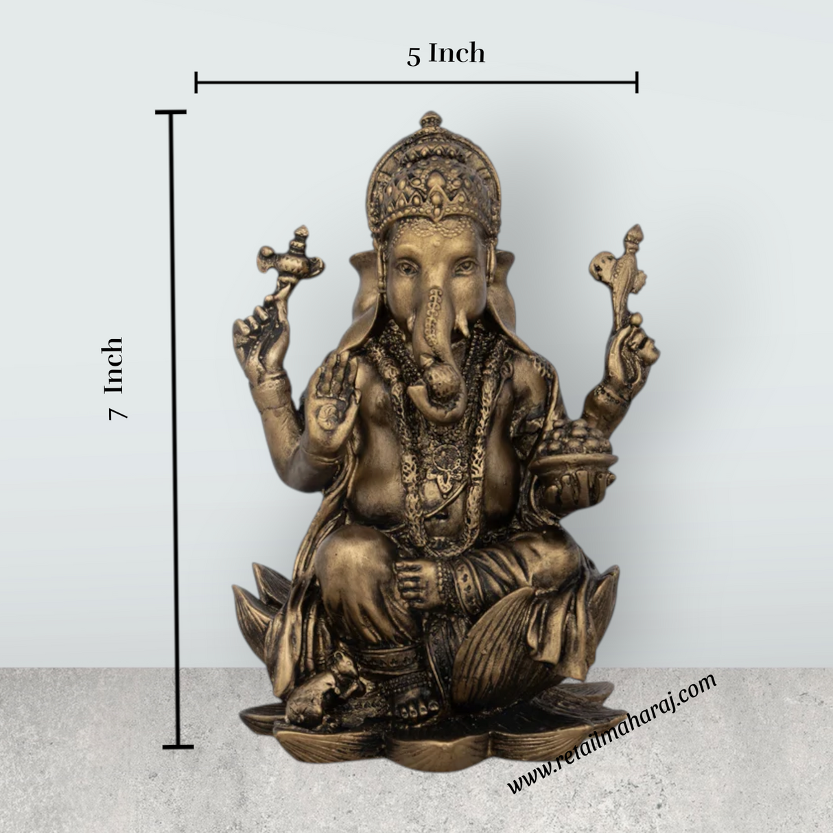 Ganesh Murti - 7 x 5 Inches | Resin Statue/ Brass Polish Vinayagar Idol for Pooja - Retail Maharaj