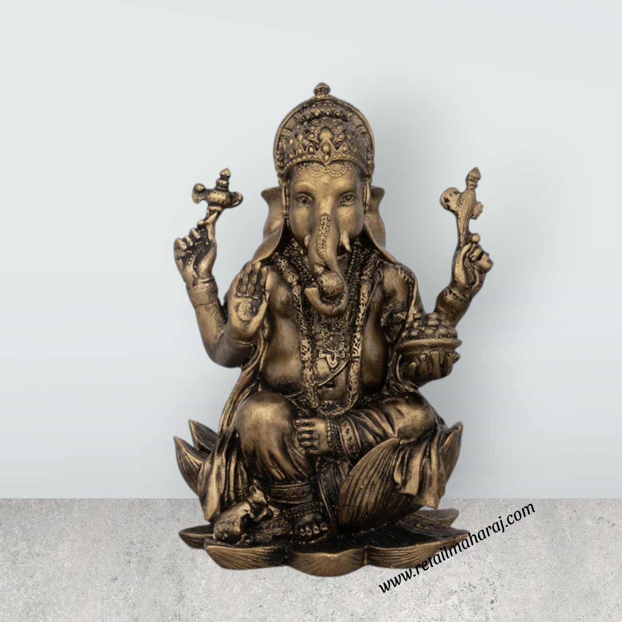 Ganesh Murti - 7 x 5 Inches | Resin Statue/ Brass Polish Vinayagar Idol for Pooja - Retail Maharaj
