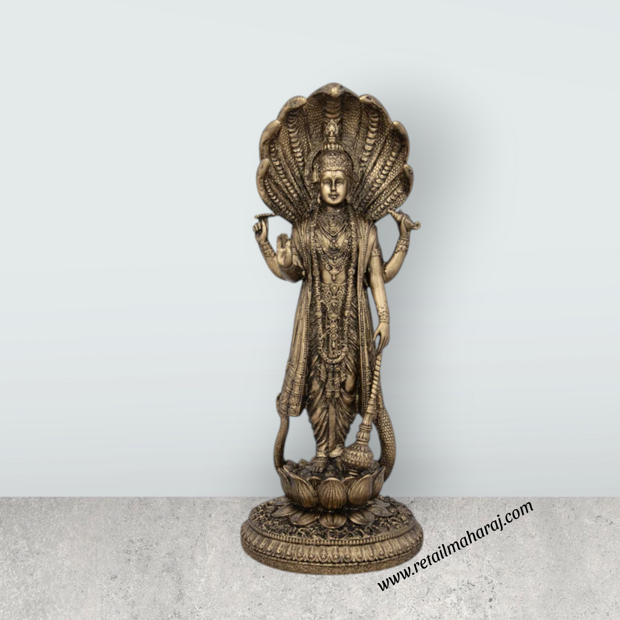 Vishnu Murti - 12 x 5 Inches | Resin Statue/ Brass Polish Vishnu Idol for Pooja - Retail Maharaj