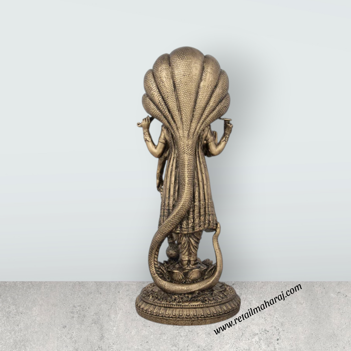 Vishnu Murti - 12 x 5 Inches | Resin Statue/ Brass Polish Vishnu Idol for Pooja - Retail Maharaj