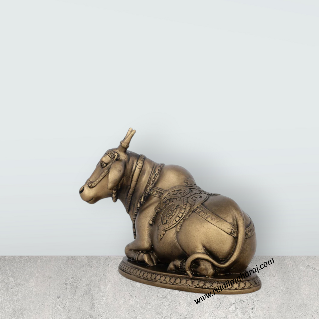 Nandi Statue - 4.5 x 5.5 Inches | Resin Statue/ Brass Polish Nandi Murti for Pooja - Retail Maharaj
