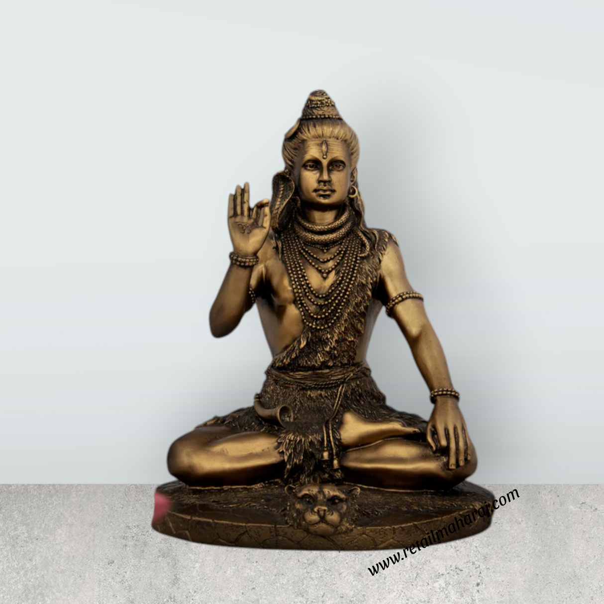 Shiv Murti - 9.5 x 7 Inches | Resin Statue/ Brass Polish Shivan Sitting Statue for Pooja - Retail Maharaj