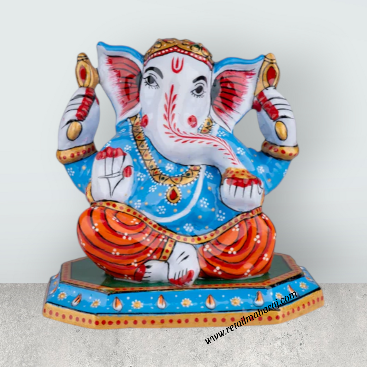 Ganesh Murti – Aluminium Vinayagar Statue Sitting On Chowki / Painted Ganpati Murti for Pooja (5 x 5 Inches) - Retail Maharaj