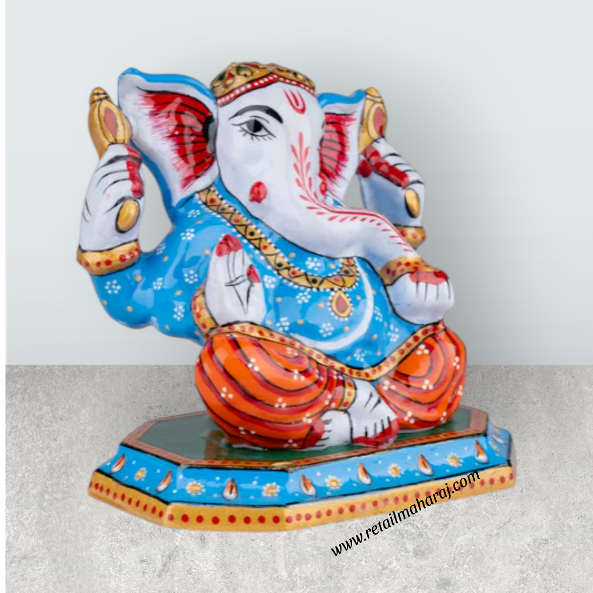 Ganesh Murti – Aluminium Vinayagar Statue Sitting On Chowki / Painted Ganpati Murti for Pooja (5 x 5 Inches) - Retail Maharaj