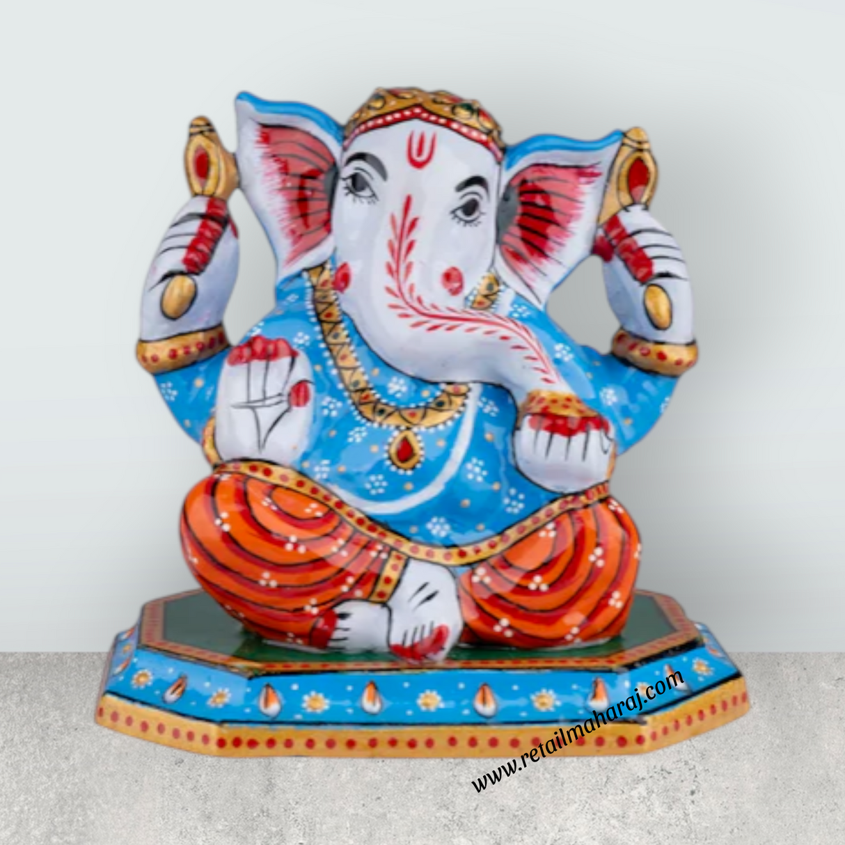 Ganesh Murti – Aluminium Vinayagar Statue Sitting On Chowki / Painted Ganpati Murti for Pooja (5 x 5 Inches) - Retail Maharaj
