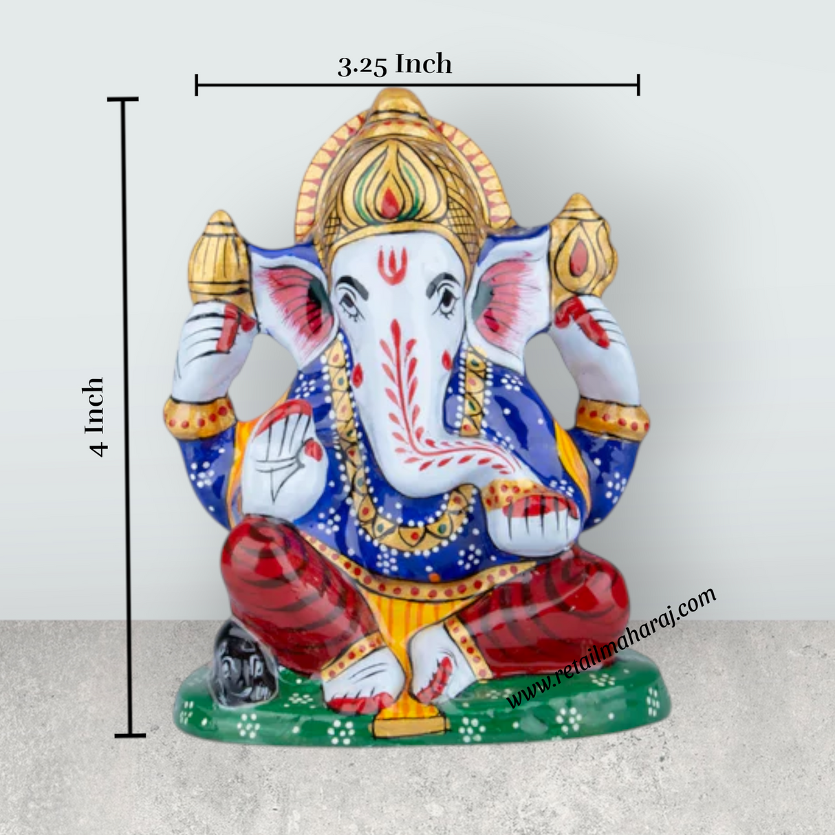 Ganesh Murti – Aluminium Vinayagar Statue / Sitting Ganesha Idol / Painted Ganpati Murti for Pooja (4 x 3.25 Inches) - Retail Maharaj