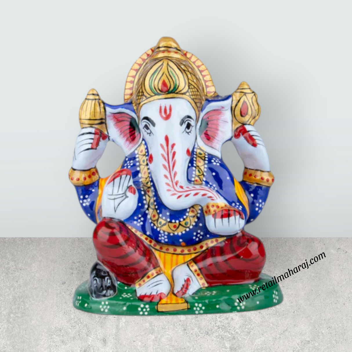 Ganesh Murti – Aluminium Vinayagar Statue / Sitting Ganesha Idol / Painted Ganpati Murti for Pooja (4 x 3.25 Inches) - Retail Maharaj