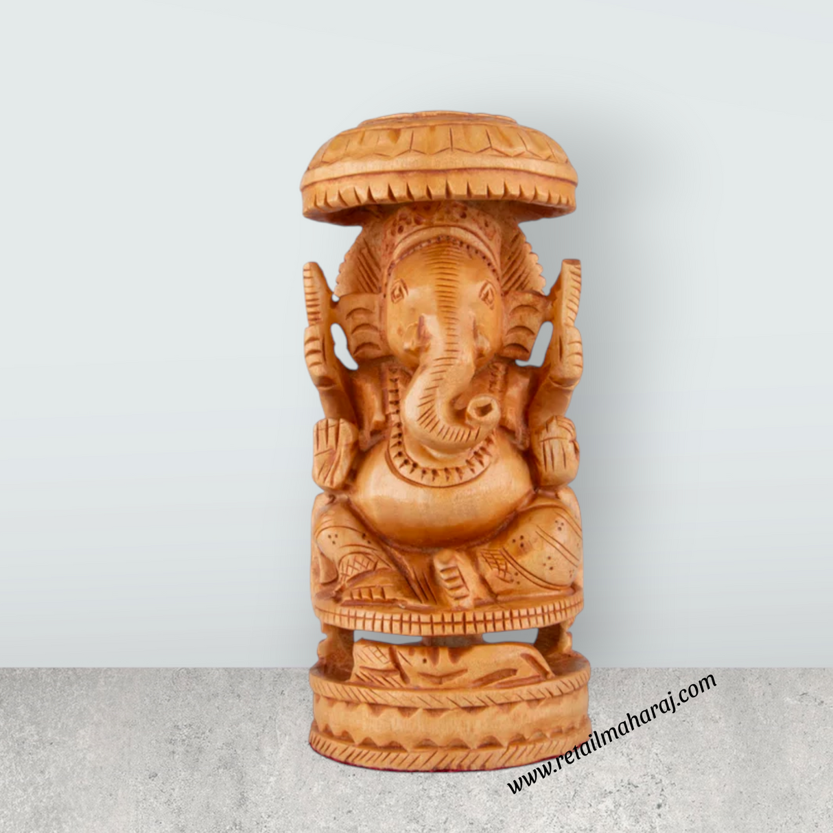 Chatter Ganesh Murti - 6 x 3 Inches | Wooden Statue/ Ganapati Idol/ Vinayagar Statue for Home Decor - Retail Maharaj