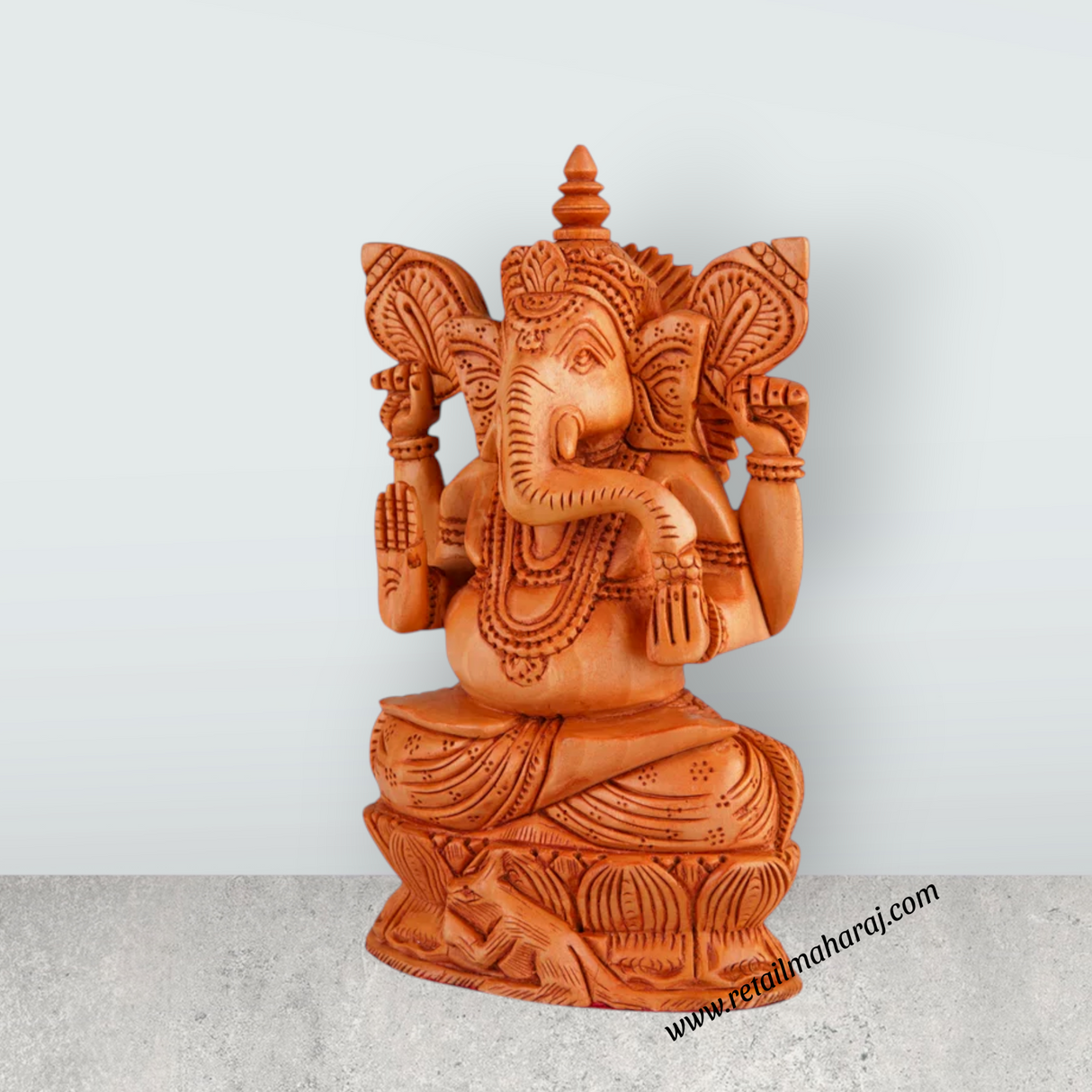 Ganesh Murti - 6 x 4 Inches | Wooden Statue/ Sitting Vinayaka Statue/ Ganpati Murti for Pooja - Retail Maharaj