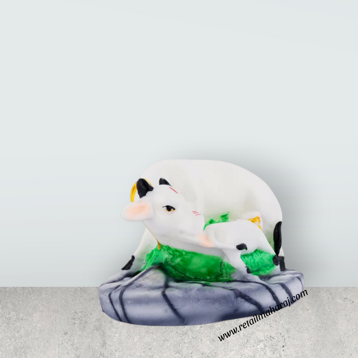 Cow and Calf Idol With Base - 3 x 4.75 Inches | Resin Idol / Kamdhenu Cow And Calf Statue for Home