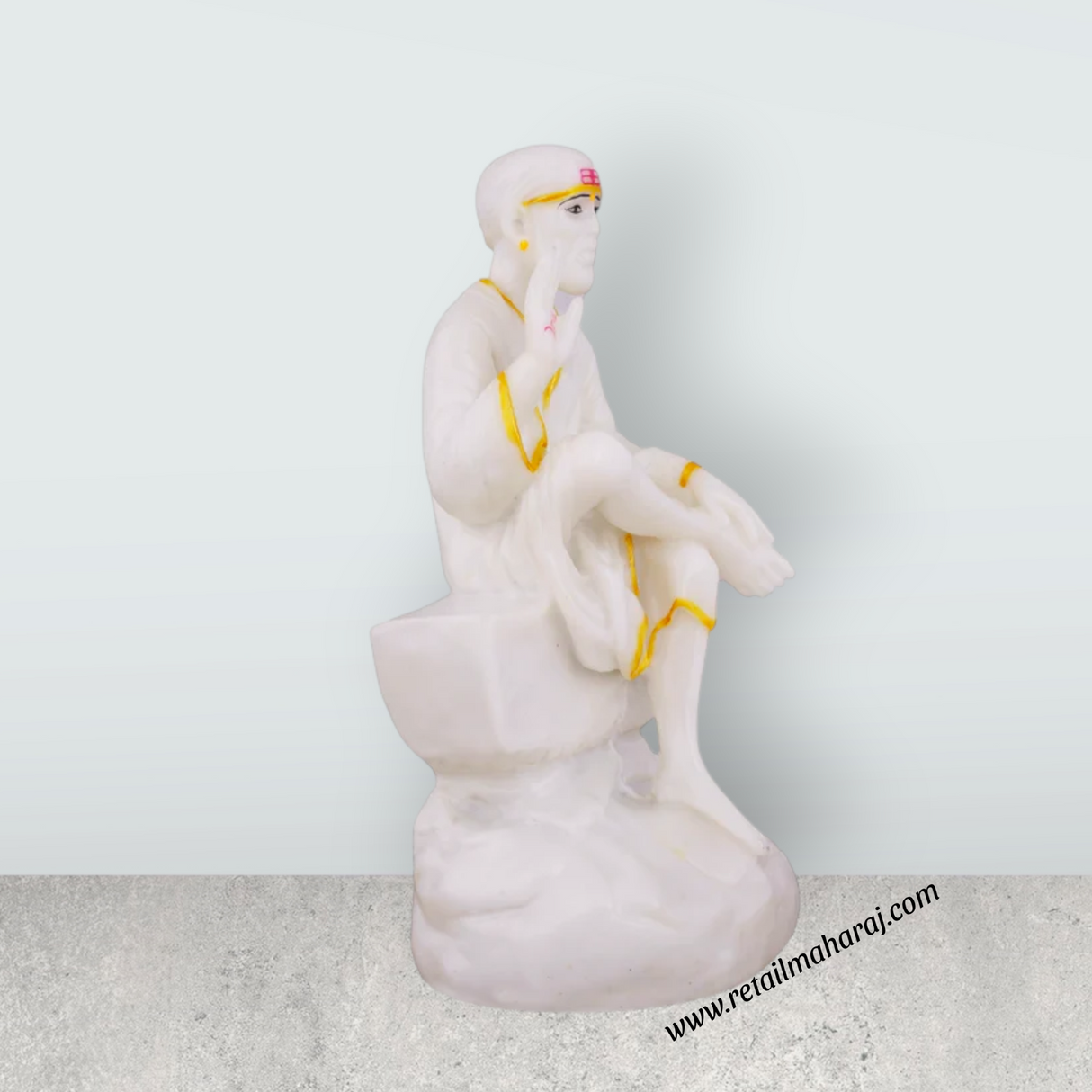 Saibaba Statue Sitting On Base - 6 x 3 Inches | Marble Murti / Saibaba Idol / Sai Baba Vigraham for Worship - Retail Maharaj