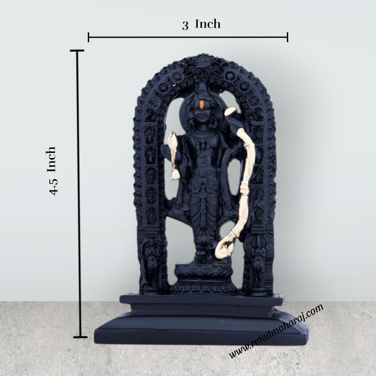Ayodhya Rama Idol - 4.5 x 3 Inches | Poly Resin Statue/ Black Ayodhya Ramar Statue for Pooja - Retail Maharaj