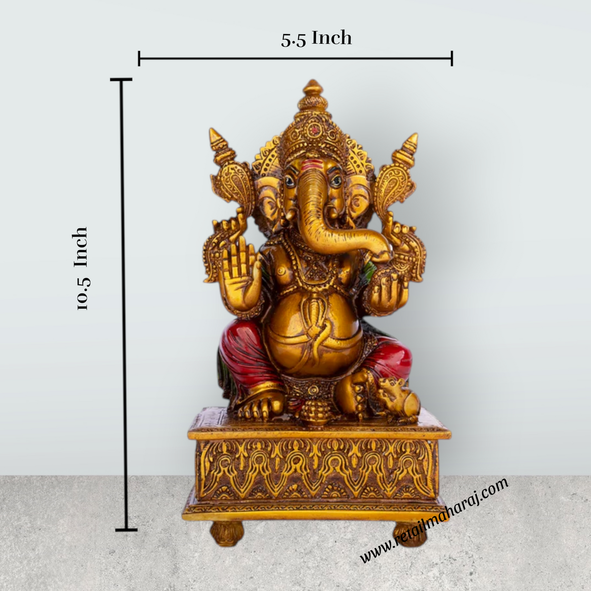 Ganesh Murti - 10.5 x 5.5 Inches | Vinayagar Idol/ Ganpati Murti Sitting On Simhasan/ Resin Statue for Pooja - Retail Maharaj