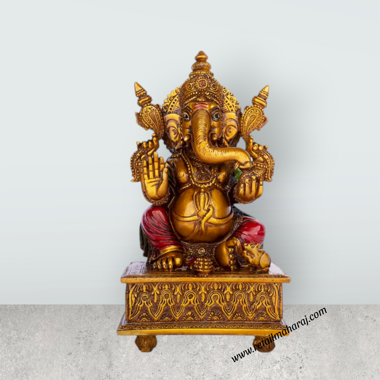 Ganesh Murti - 10.5 x 5.5 Inches | Vinayagar Idol/ Ganpati Murti Sitting On Simhasan/ Resin Statue for Pooja - Retail Maharaj