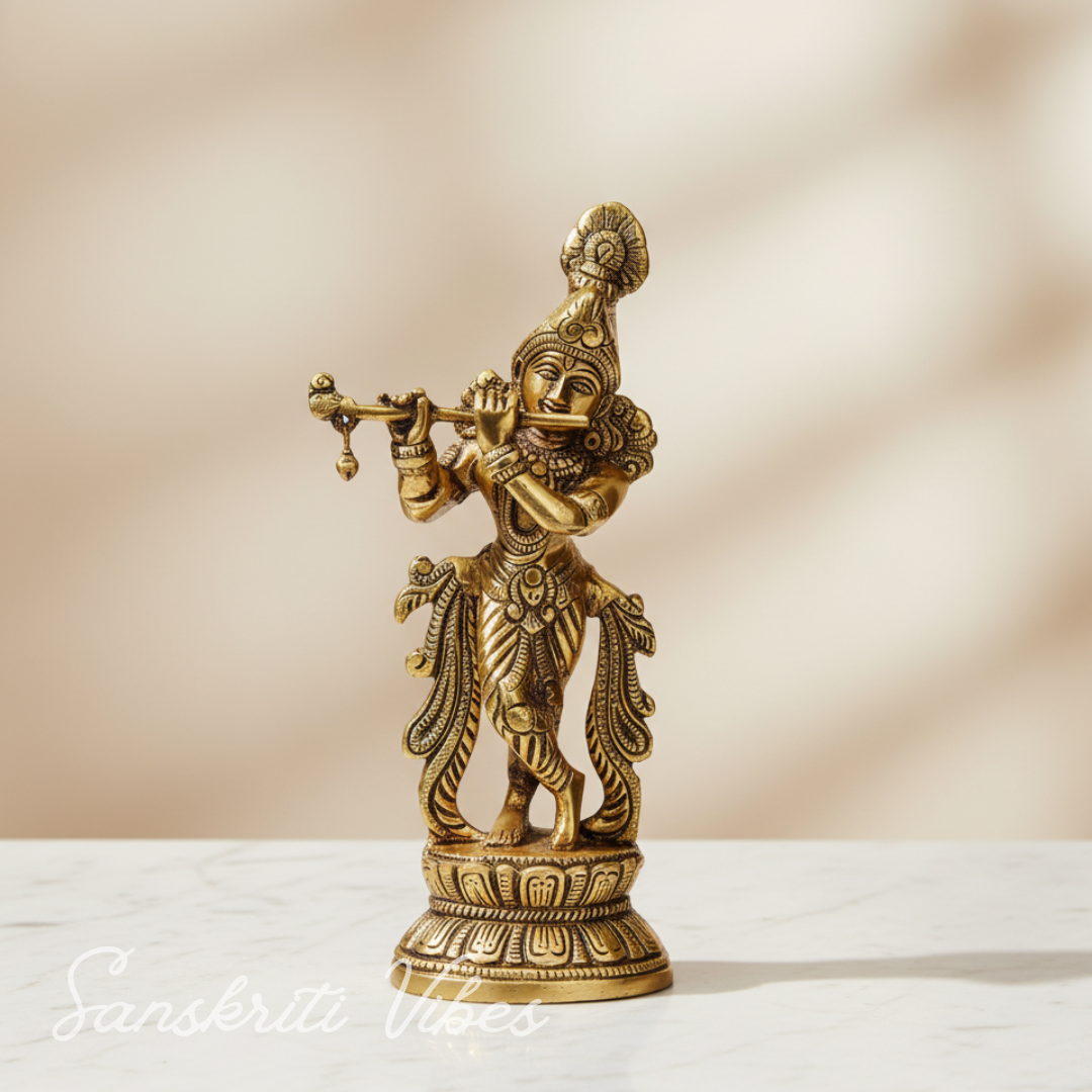 Lord Krishna Metal Statue – Decorative Showpiece for Home Temple & Pooja by Sanskriti Vibes | Glossy Finish - Retail Maharaj