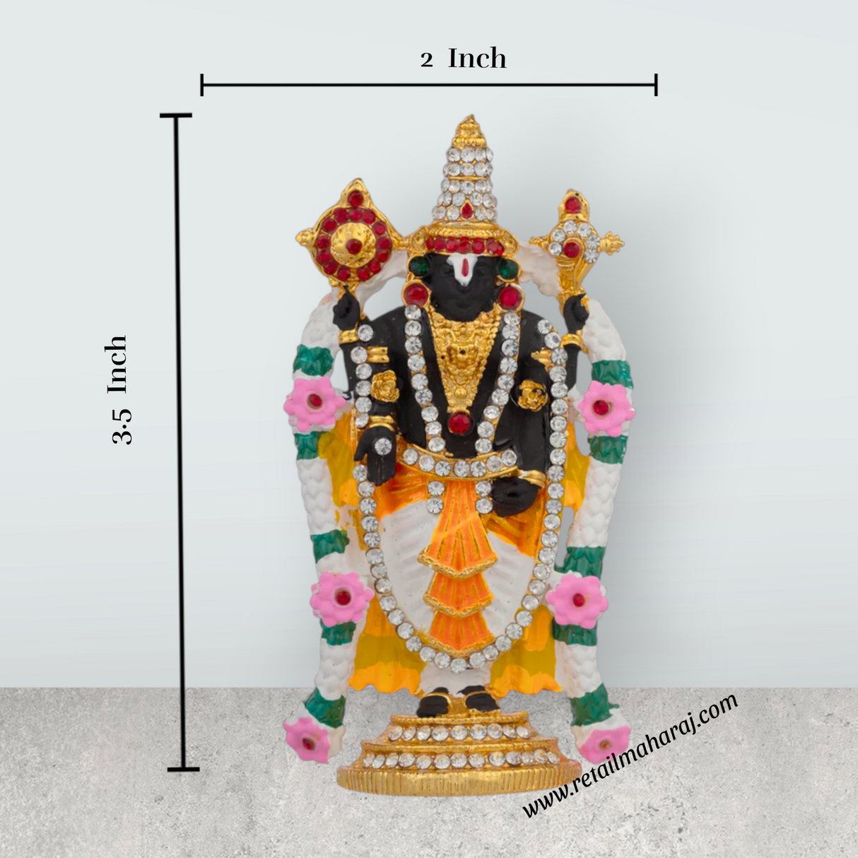 Pushpa Balaji Murti - 3.5 x 2 Inches | Multicolour Stone Balaji Idol/ Balaji Statue for Car - Retail Maharaj