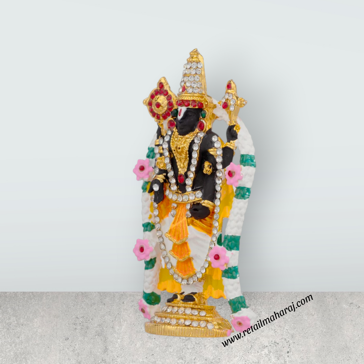 Pushpa Balaji Murti - 3.5 x 2 Inches | Multicolour Stone Balaji Idol/ Balaji Statue for Car - Retail Maharaj