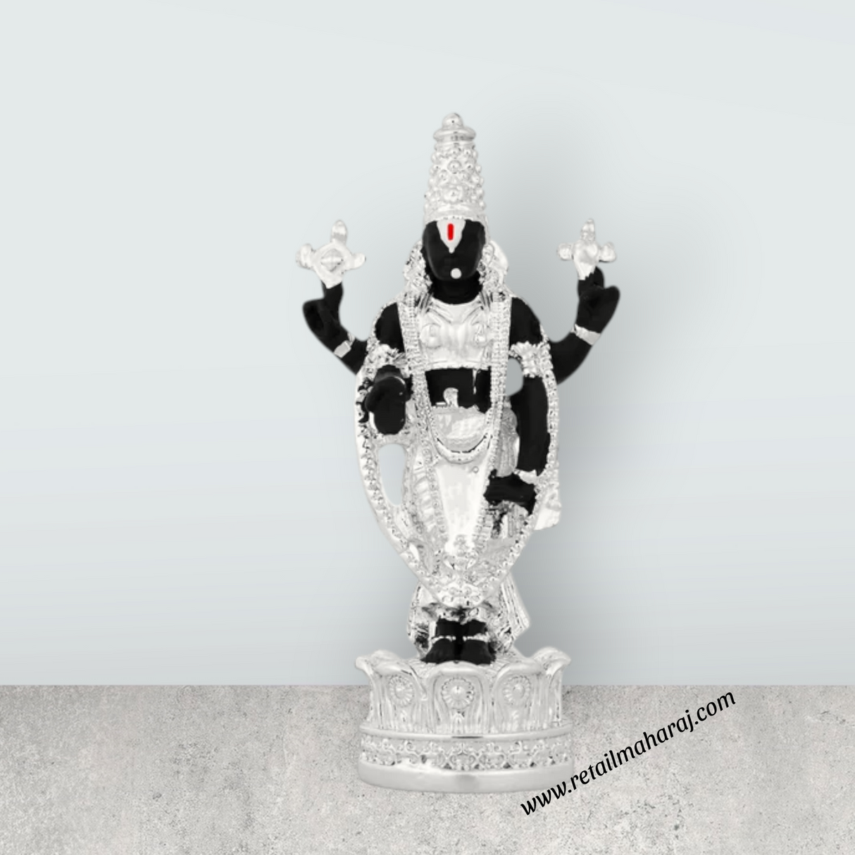 Resin Balaji Murti Standing On Base - 3.5 x 1.75 Inches | Silver Polish Venkateswara Idol for Table Top Decor - Retail Maharaj