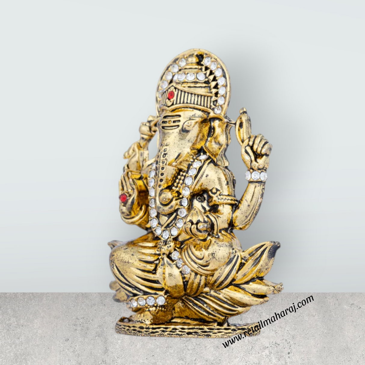 Ganesh Murti - 2.75 x 2 Inches | Stone Vinayaka Idol/ Gold Polish Ganpati Murti for Pooja - Retail Maharaj