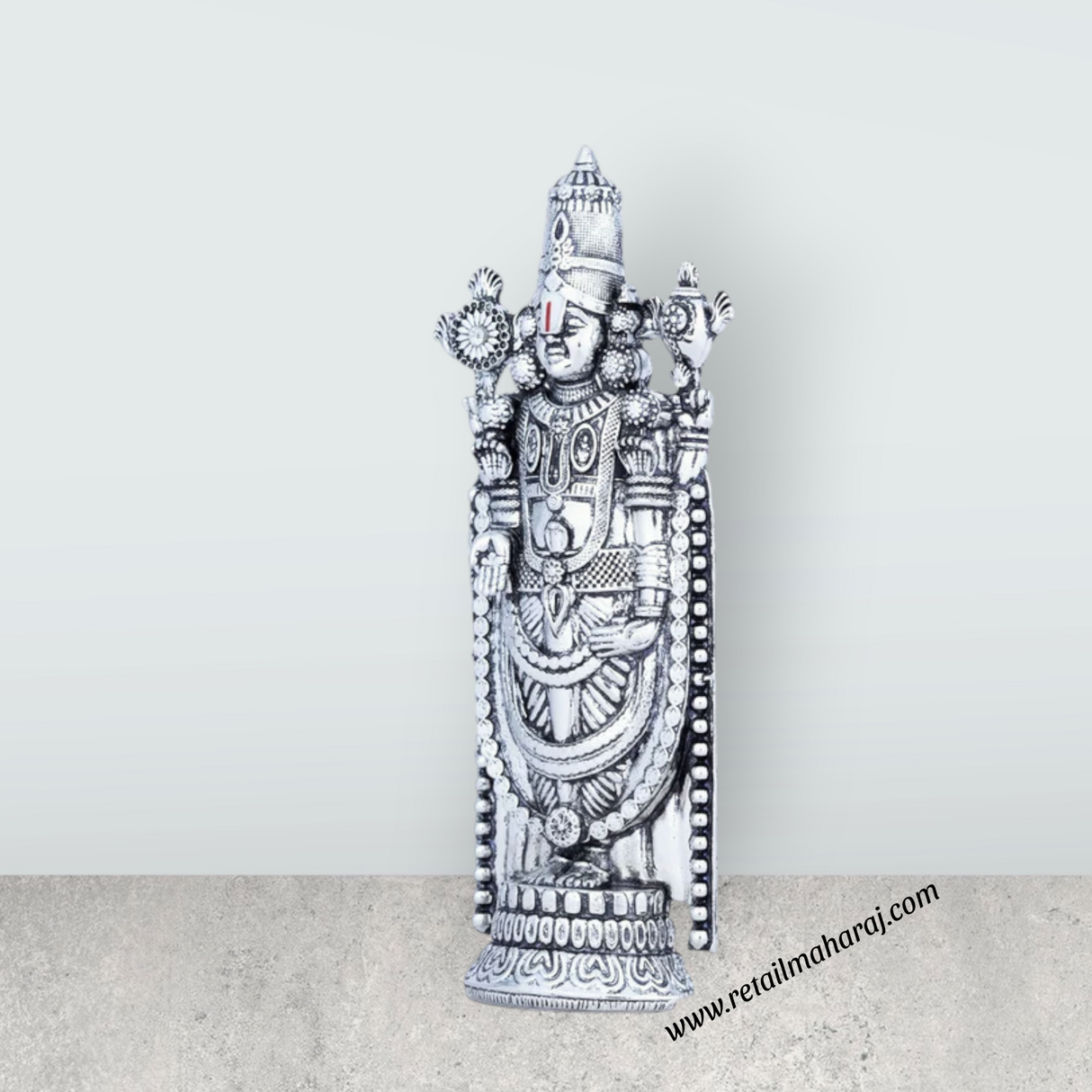 Balaji Murti - 5 x 2 Inches | Silver Polish Balaji Standing Statue/ Tirupati Balaji Idol for Pooja - Retail Maharaj