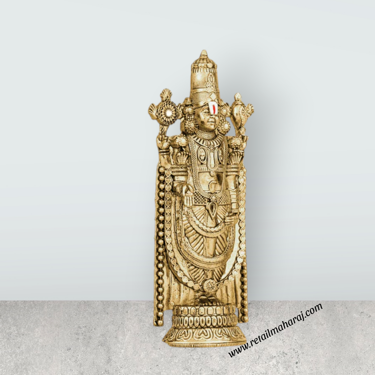 Balaji Murti - 5 x 2 Inches | Gold Polish Balaji Standing Statue/ Tirupati Balaji Idol for Pooja - Retail Maharaj