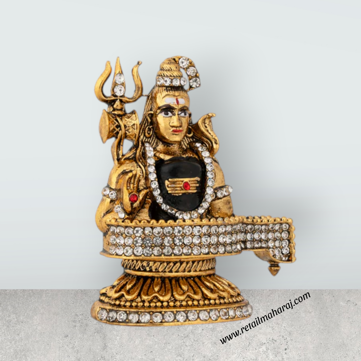 Shiva Statue With Shiv Ling Murti - 2.5 x 2 Inches | Metal Shiv Murti/ Antique Gold Polish Shiv Idol for Worship - Retail Maharaj