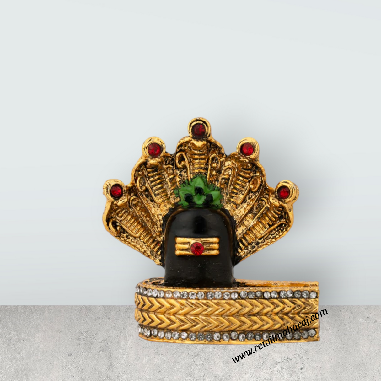 Shiv Ling Murti With Nagam - 2.25 x 2 Inches | Metal & Antique Gold Polish Shiva Lingam Statue for Worship - Retail Maharaj