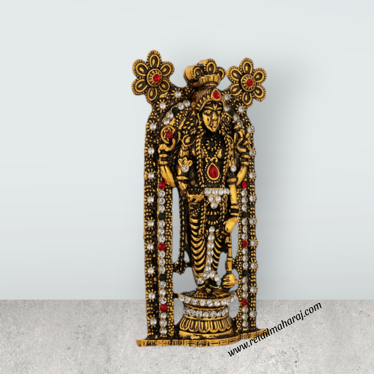 Guruvayurappan Idol - 3.75 x 2 Inches | Metal & Antique Gold Polish Guruvayurappan Statue for Table Top - Retail Maharaj
