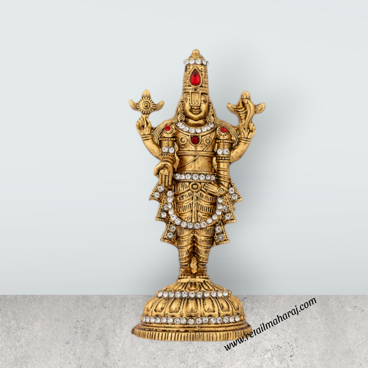 Balaji Murti Standing On Base - 3.5 x 1.5 Inches | Balaji Statue/ Metal & Gold Polish Perumal Statue for Home - Retail Maharaj