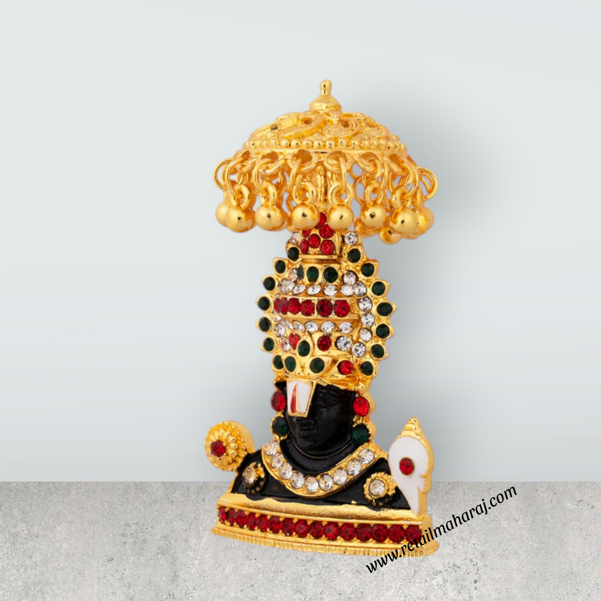 Balaji Murti With Umbrella - 2.75 x 1.5 Inches | Metal Balaji Idol/ Stone & Gold Polish Perumal Idol for Home - Retail Maharaj