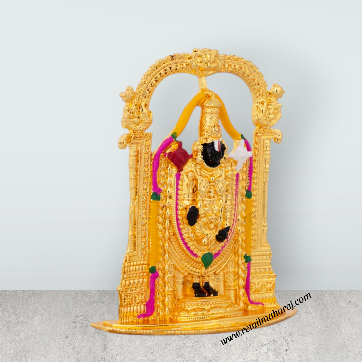 Balaji Murti With Arch - 2.5 x 2 Inches | Metal Balaji Idol/ Gold Polish Perumal Idol for Car Decor - Retail Maharaj