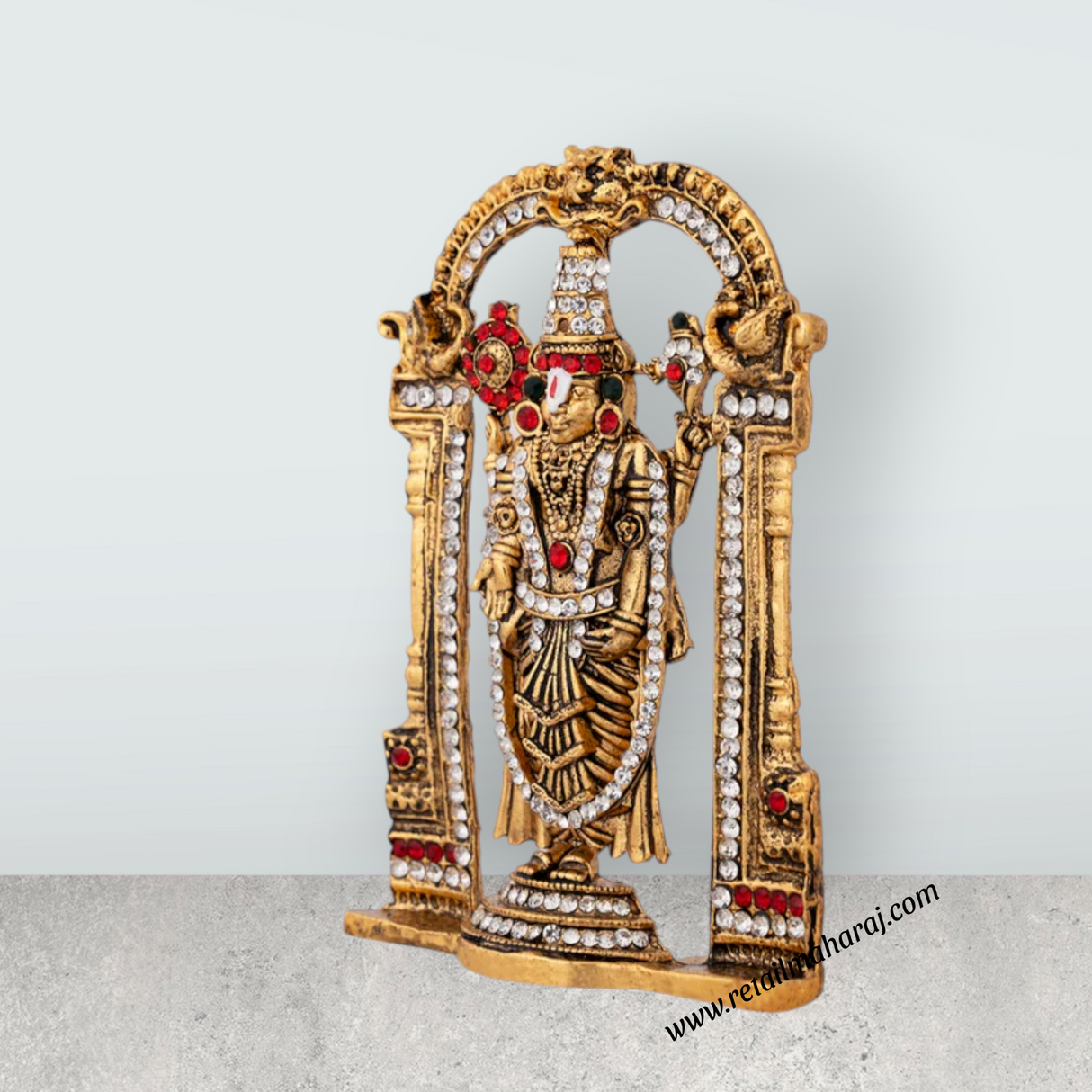Balaji Murti With Arch - 3.5 x 2.5 Inches | Stone & Antique Gold Polish Perumal Statue for Car Decor - Retail Maharaj