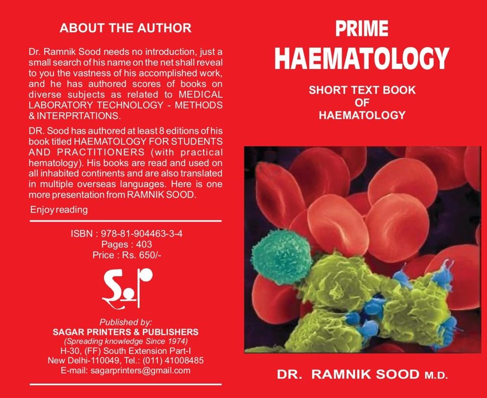 Prime Haematology Short Text Book Of Haematology The Original Book Dr. Ramnik Sood M.D. - (English Version) - Retail Maharaj