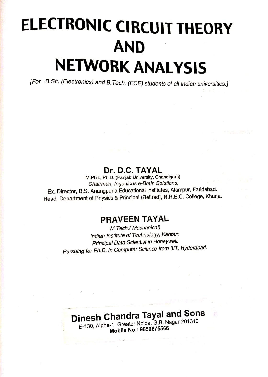 Electronic Circuit Theory and Network Analysis: Theory of Electronic Circuits, Network Theorems and Network Analysis - Retail Maharaj