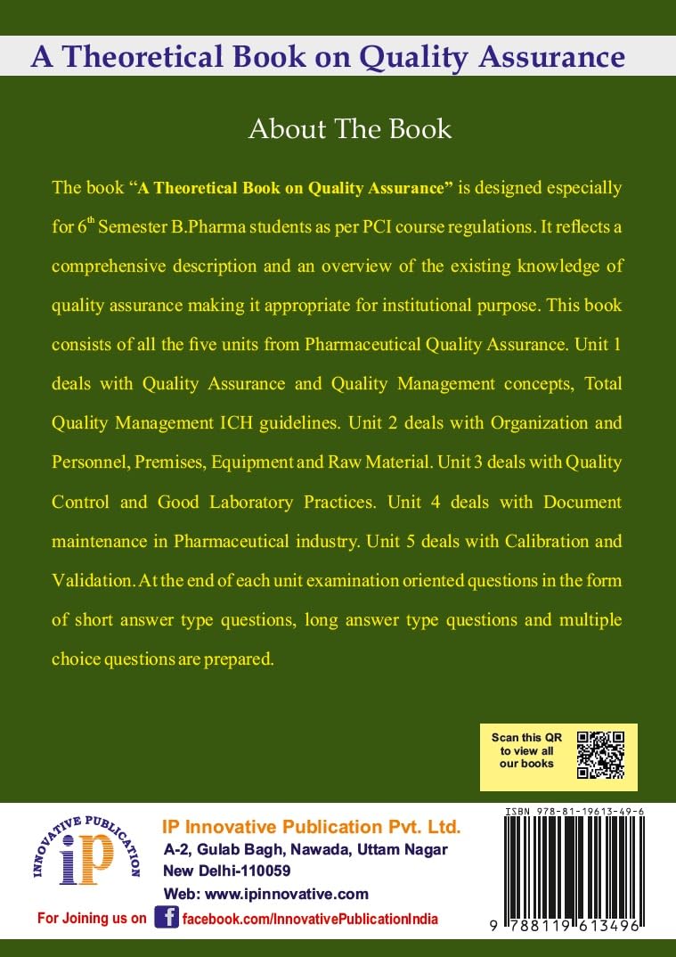 A Theoretical Book on Quality Assurance for the Students of B.Pharm 6th Semester - Retail Maharaj