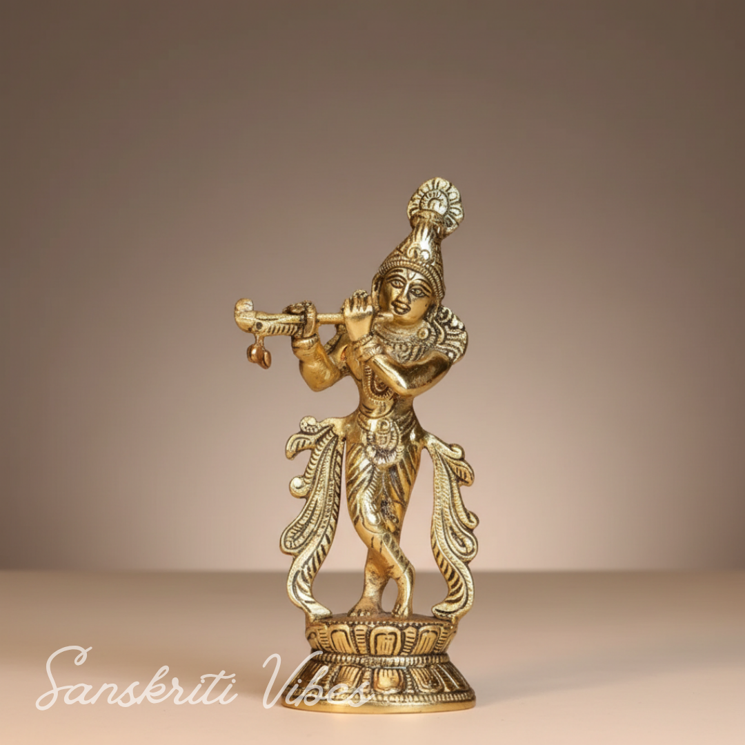 Lord Krishna Metal Statue – Decorative Showpiece for Home Temple & Pooja by Sanskriti Vibes | Glossy Finish - Retail Maharaj