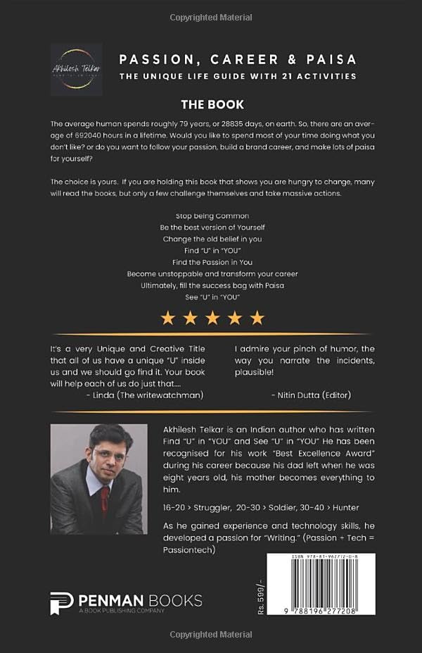 See "U" in "YOU": Passion, Career & Paisa the Unique Life Guide with 21 Activities - Retail Maharaj