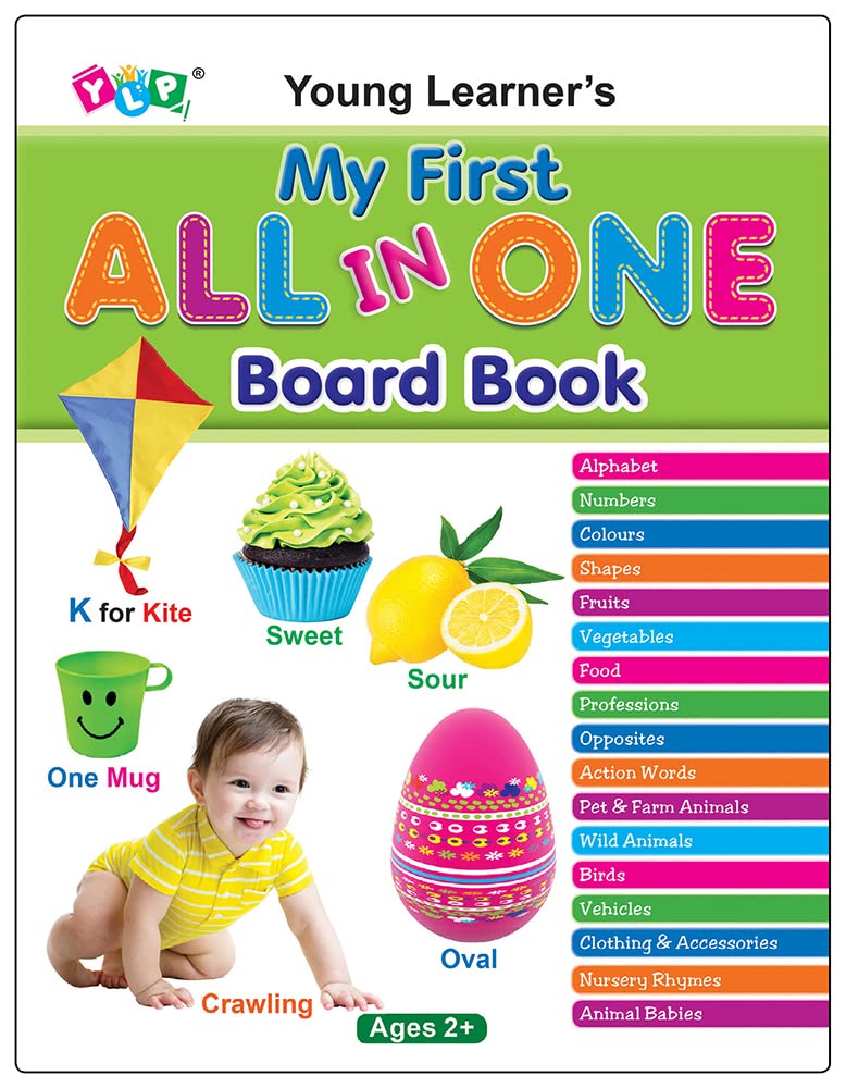 My First All in One Board Book (English): Picture Board Book for Kids | Vibrant and Eye-Catchy Pictures to Fascinate Young Ones | Early Learning Books For Babies, Toddlers & Preschool Kids | Learn Alphabet, Wild Animals, Birds, Nursery Rhymes & More | Age - Retail Maharaj