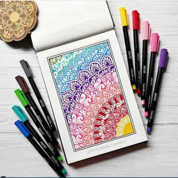 Brustro Coloured Fineliner Set of 12, 0.4mm for Writing, Drawing, Doodles, Mandala - Retail Maharaj