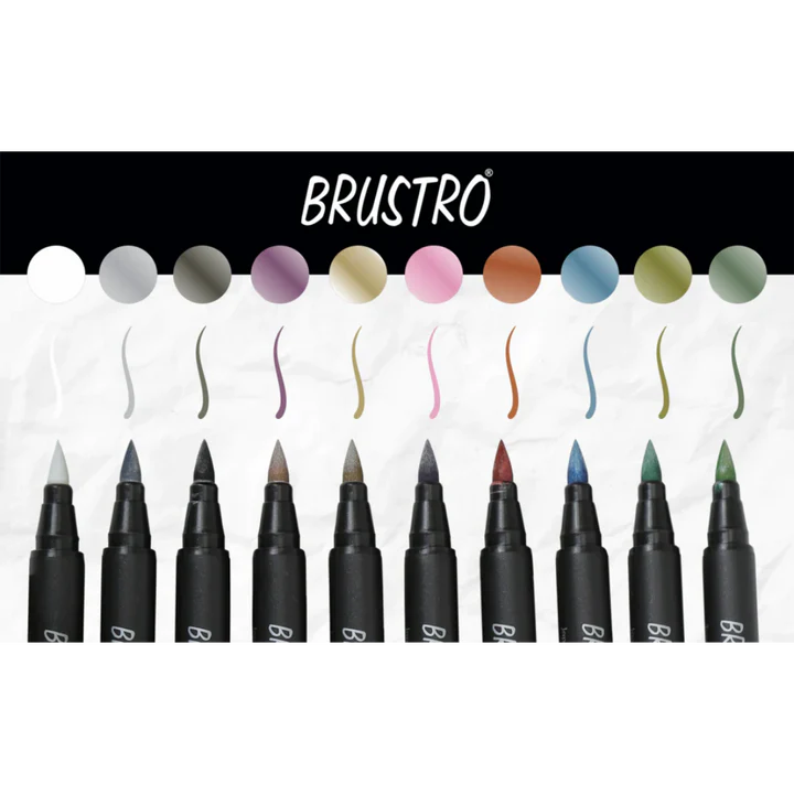 Brustro Metallic Brush Pens Set of 10, Vibrant Colors for Art and Crafts - Retail Maharaj