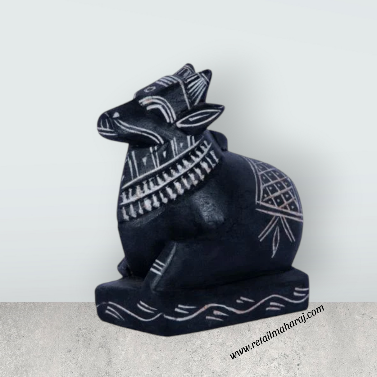 Nandi Statue - 4 x 4 Inches | Soft Stone Nandi Idol / Nandi Murti for Pooja - Retail Maharaj