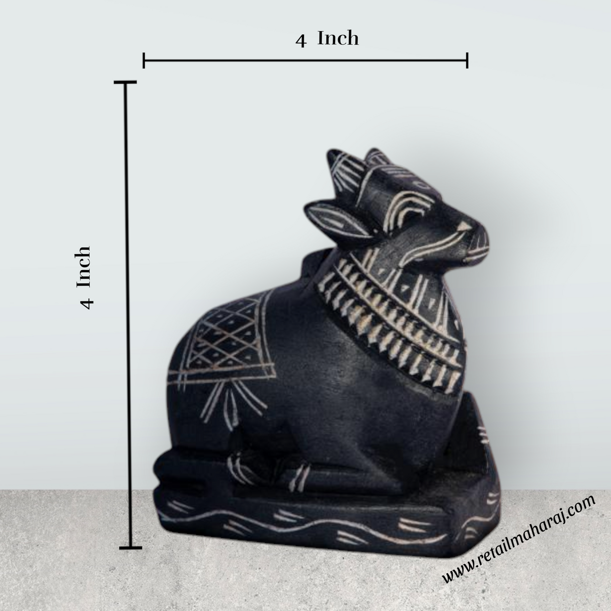 Nandi Statue - 4 x 4 Inches | Soft Stone Nandi Idol / Nandi Murti for Pooja - Retail Maharaj
