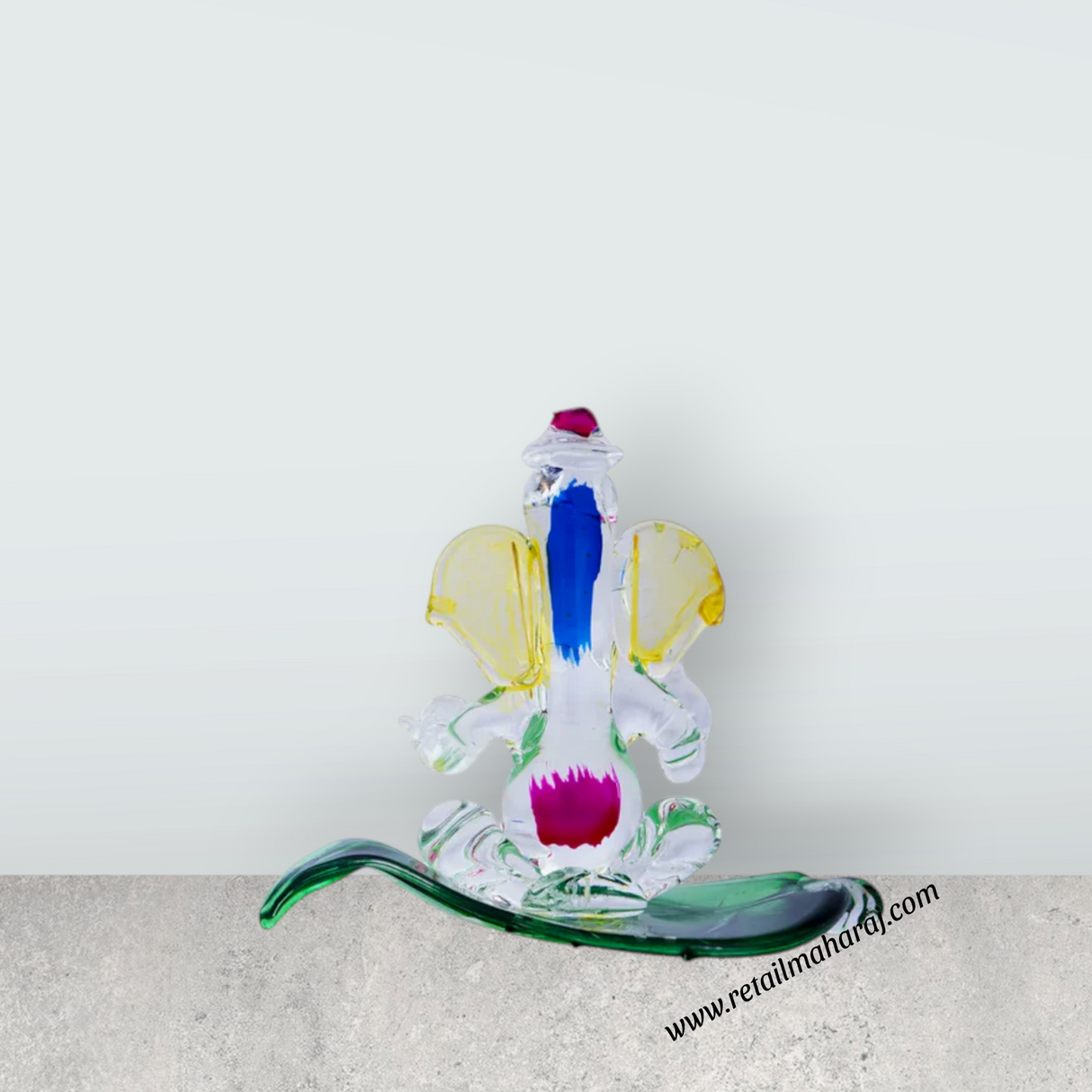 Ganesh with Leaf Statue - 2.75 x 3 Inches | Glass Ganesha Idol/ Vinayagar Statue for Home Decor